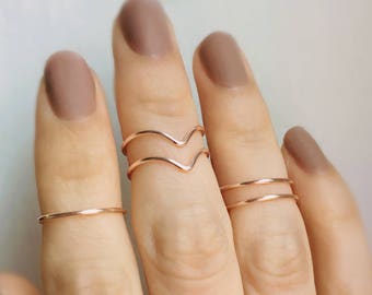 Rose Gold Midi rings, 5 Knuckle rings, Chevron Rings, Stacking rings, Rose gold ring, Midi rings, Knuckle ring set, Stackable rings, Gold