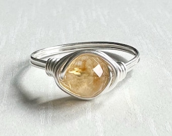 Citrine Ring, Yellow crystal ring, Sterling silver, Faceted Cut, Yellow gemstone, Natural stone, November Birthstone, Gift