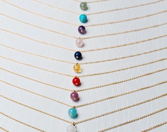 Gemstone Necklace, Tiny Delicate Crystal Necklace, Sterling Silver or Gold Filled Necklace, Layering Necklace, Birthstone Gift