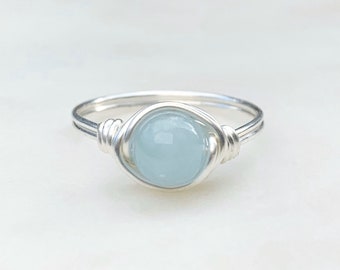 Aquamarine Ring, Gemstone ring, Sterling silver ring, Blue Aquamarine, March birthstone,  Blue crystal ring, Wire wrapped ring, Gift