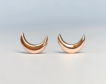 Rose Gold Moon Earrings, Crescent moon studs, Rose gold earrings, Lunar earrings, Moon