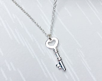 Key Necklace, Sterling Silver, Silver key, Key jewelry, Love key, Dainty Necklace, Friendship, Key to my heart