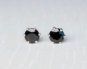 Onyx Stud Earrings, Black Onyx Crystal Earrings, Sterling Silver, Black Gemstone Earrings, 7th Anniversary Gift, 5mm Studs