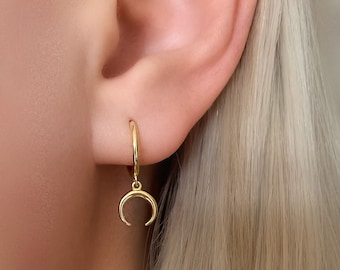 Horn Gold Hoops, Horn Earrings, Moon Hoops, Gold Hoop Earrings