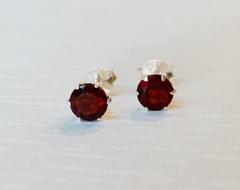 Garnet Earrings, Genuine Deep Red Garnet Studs, Sterling Silver, Garnet Crystal Earrings 5mm