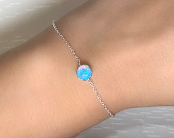 Opal Bracelet, Sterling Silver Bracelet White Opal, Opal Blue Bracelet, October birthstone