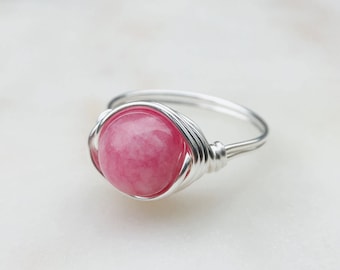 Pink Stone Ring, Pink Jade, Rose gemstone, Sterling silver ring, Pink ring, Crystal Ring, Pink Jewellery, Pink stone ring, Silver ring