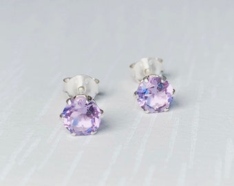 Amethyst Crystal Stud Earrings, Sterling Silver, Light Purple Amethyst Earrings, 5mm Studs