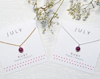 July Birthstone Necklace, Ruby necklace, Genuine gemstone, Deep Pink, Gold ruby necklace, Real ruby, Minimalist necklace, Birthday Gift