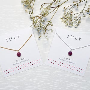 July Birthstone Necklace, Ruby necklace, Genuine gemstone, Deep Pink, Gold ruby necklace, Real ruby, Minimalist necklace, Birthday Gift