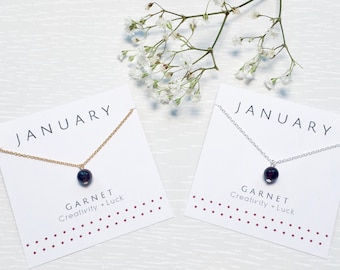 January Birthstone Necklace, Garnet necklace, Gemstone necklace, Dainty gold necklace, Deep red crystal, Birthday Gift