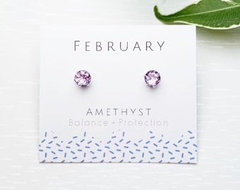 February Birthstone Earrings, Amethyst Stud Earrings, Genuine Amethyst, Amethyst Earrings, Sterling Silver, Light Purple Crystal, Gift