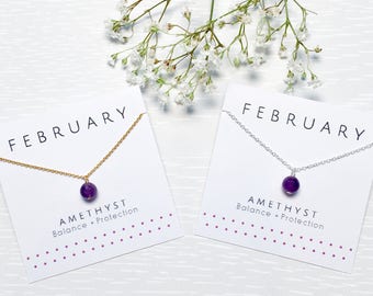 February Birthstone Necklace, Amethyst necklace, Purple crystal necklace, Dainty necklace, Gold, Sterling silver, February Birthday Gift