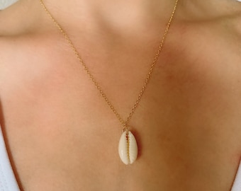 Shell Necklace, Gold Shell Necklace, Cowrie Shell, Sterling Silver, Natural Shell, Seashell Necklace, White Shell Necklace, Shell Pendant