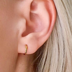 14ct Tiny Gold Hoops, Pair of gold hoop earrings, Small hoops, Huggies, Gold Hoops, Cartilage Hoop, Gold earrings, Gift E002 image 1