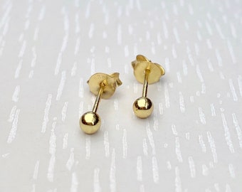 Small 14ct Gold Stud Earrings - Ball studs, Round studs, Plain gold studs, Tiny gold earrings, Yellow gold, Classic ear studs, 3mm studs