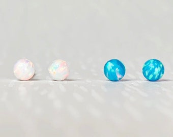 Opal Earrings, Blue opal studs, White opal studs, Multicolour Fire Opal, Sterling Silver, Tiny studs, October birthstone, Opal studs, Gift