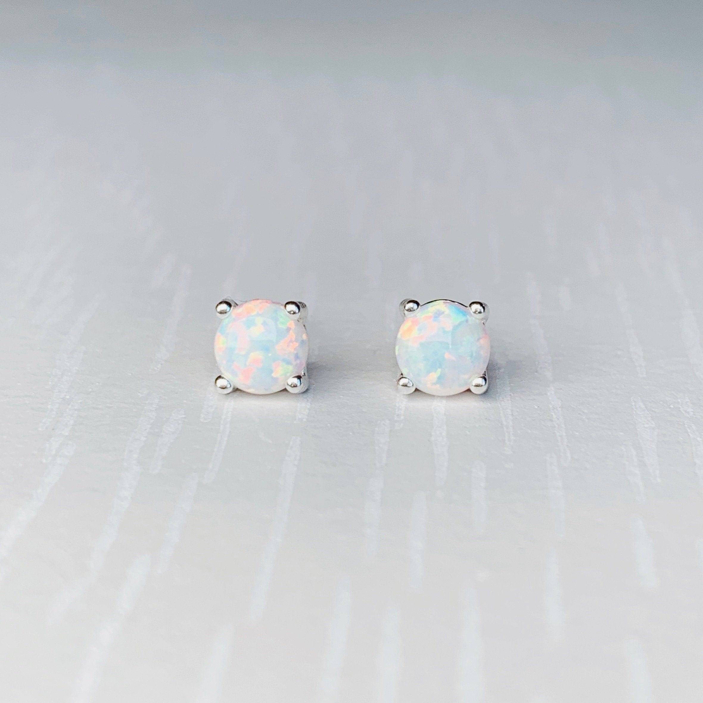925 Sterling silver stud earrings  with 5mm white Opal stones