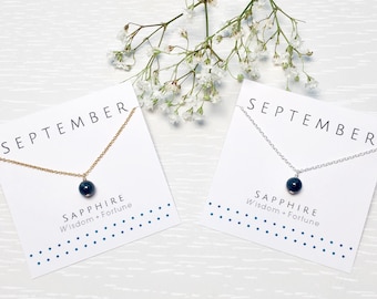 September Birthstone Necklace, Sapphire necklace, Gemstone necklace, Navy blue sapphire, Crystal Necklace, September Gift, Birthday