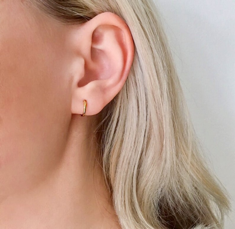 14ct Tiny Gold Hoops, Pair of gold hoop earrings, Small hoops, Huggies, Gold Hoops, Cartilage Hoop, Gold earrings, Gift E002 image 1