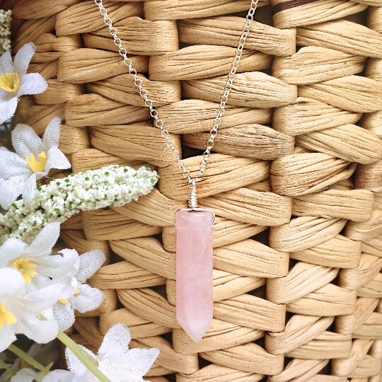 Rose Quartz Bullet Necklace Sterling Silver Rose Quartz - Etsy