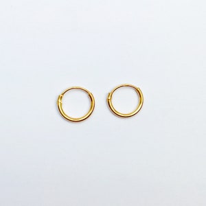 14ct Tiny Gold Hoops, Pair of gold hoop earrings, Small hoops, Huggies, Gold Hoops, Cartilage Hoop, Gold earrings, Gift E002 image 2