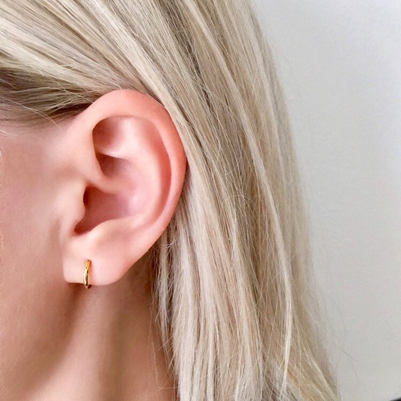 14ct Tiny Gold Hoops, Pair of gold hoop earrings, Small hoops, Huggies, Gold Hoops, Cartilage Hoop, Gold earrings, Gift E002 image 4