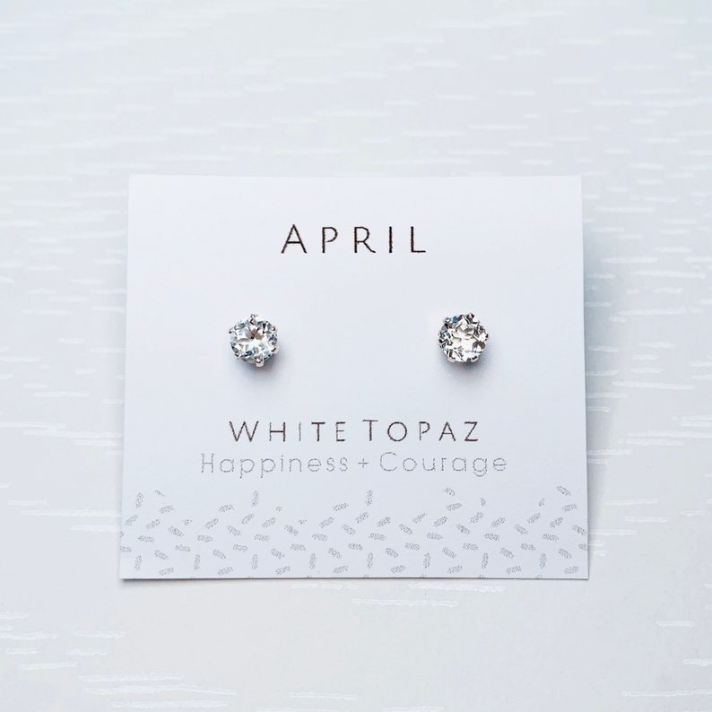 April Birthstone Earrings, White Topaz Stud Earrings, Genuine Topaz, Topaz Earrings, Sterling Silver, Diamond Studs, April Birthday Gift image 1