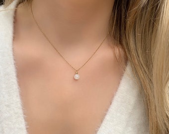 Small Moonstone Necklace, Gold Moonstone Necklace, Sterling Silver Moonstone Necklace, Round Moonstone Pendant, White Crystal Necklace