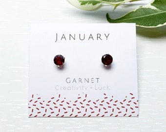 January Birthstone Earrings, Garnet Stud Earrings, Genuine Garnet Earrings, Sterling Silver, January Earrings, Large studs, Gift