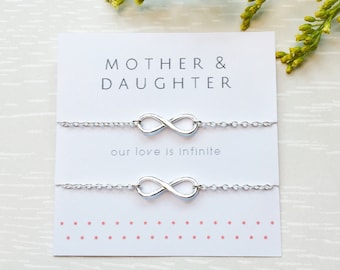 Mother Daughter Bracelet, Two infinity bracelets, Gift, Sterling Silver infinity bracelet, Matching bracelets, Mothers day, Infinite love