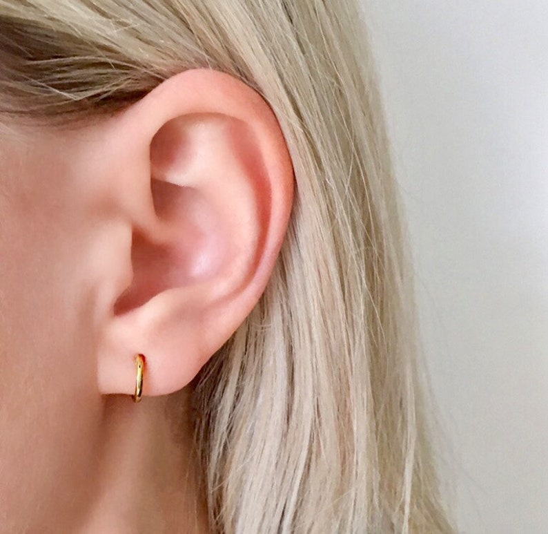 14ct Tiny Gold Hoops, Pair of gold hoop earrings, Small hoops, Huggies, Gold Hoops, Cartilage Hoop, Gold earrings, Gift E002 image 3