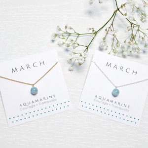 March Birthstone Necklace, Aquamarine necklace, Blue gemstone, Crystal healing, Silver necklace, Gold necklace, Birthday Gift