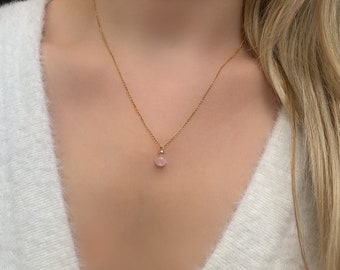 Rose Quartz Necklace, Gold, Sterling silver rose quartz pendant, Pink crystal necklace, Crystal necklace, Gemstone, Gold Rose quartz