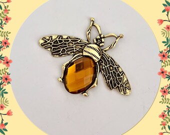 Gold Tone Queen Bee Black Crystal Bead Needle Minder