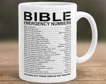 Emergency Bible Numbers Coffee Mug, Bible Mug, Bible Gift, Religious Gift, Scriptures, Church Gift, Secret Sister Gift