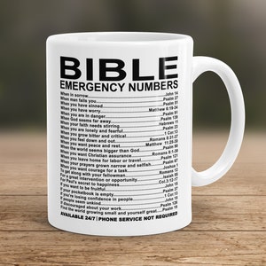 Emergency Bible Numbers Coffee Mug, Bible Mug, Bible Gift, Religious Gift, Scriptures, Church Gift, Secret Sister Gift