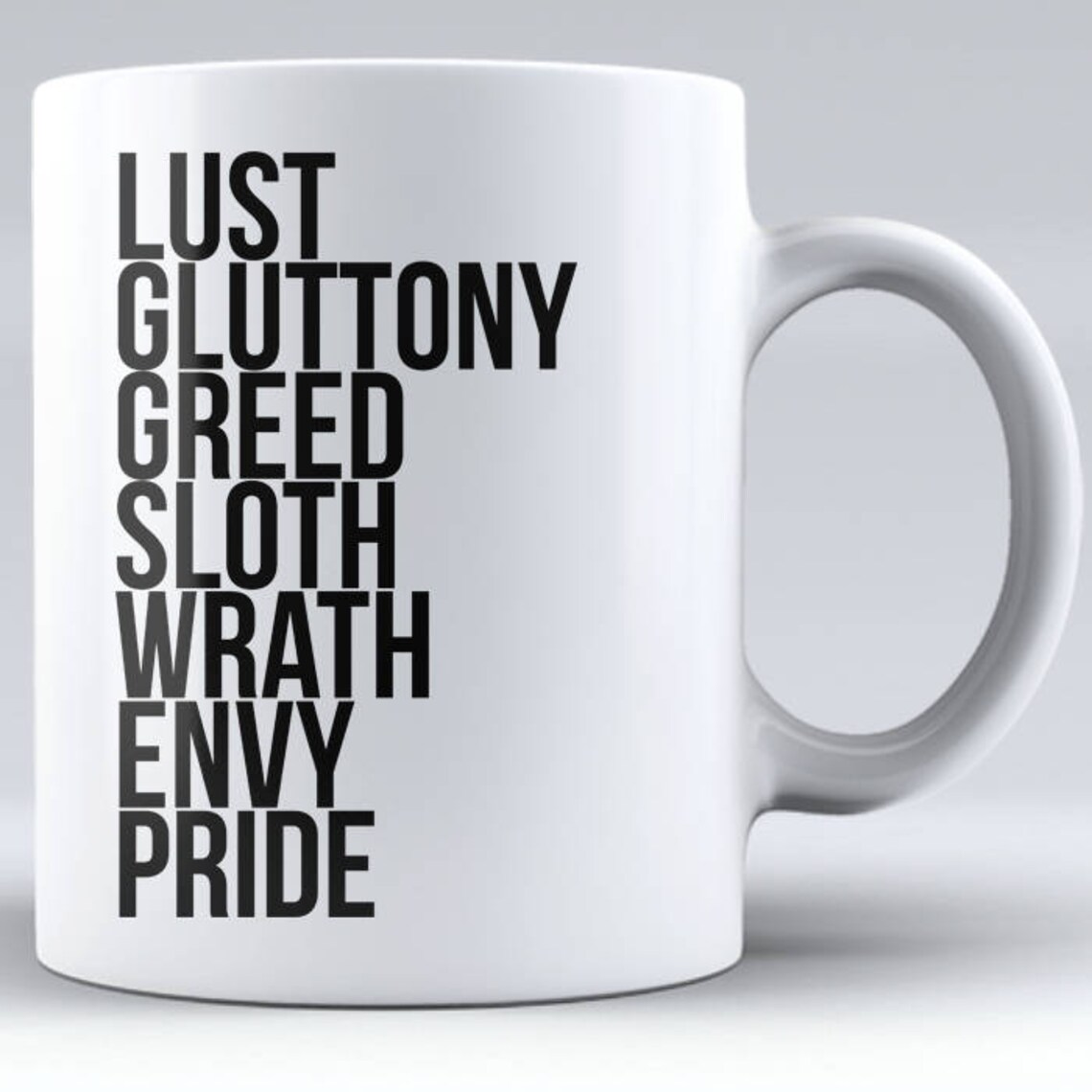 7 Deadly Sins Funny Coffee Mug Lust Gluttony Greed Sloth Wrath Etsy
