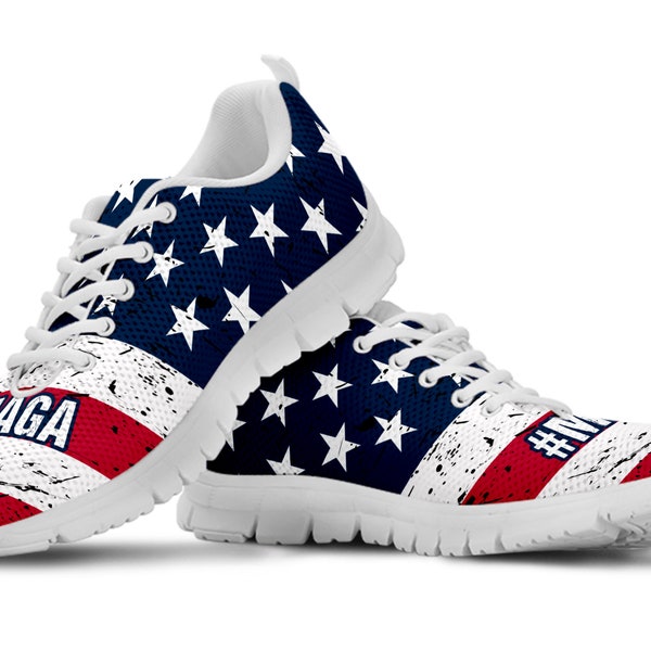 MAGA Sneakers Shoes For Ladies, #MAGA, Trump, Make America Great Again, Trump Shoes, Trump 2024, Trump Sneakers, American Flag Trump Shoes