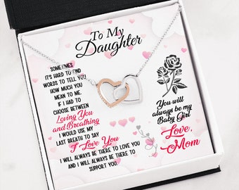 To My Daughter You Will Always Be My Baby Girl Love Mom, Interlocking Heart Necklace, Daughter Gift, Heart Necklace