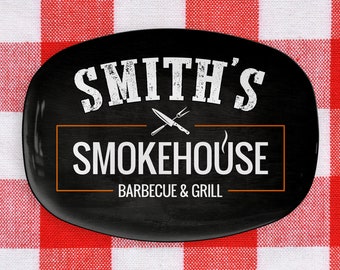 Personalized Smokehouse Barbecue & Grill BBQ Platter, Great Father's Day Gift, BBQ Gift, Custom BBQ Platter, Custom Name Bbq Plate