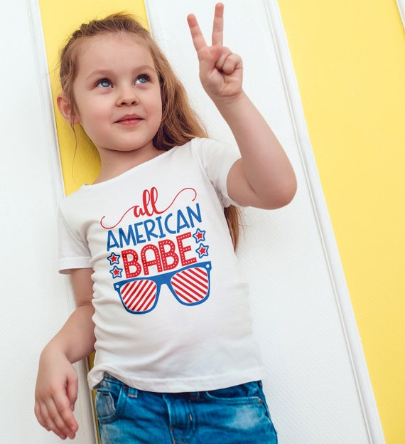 All American Babe T Shirt Kids Shirt American Babe With Cool Glasses Red White Blue Adult Sizes Kids Sizes USA Shirt