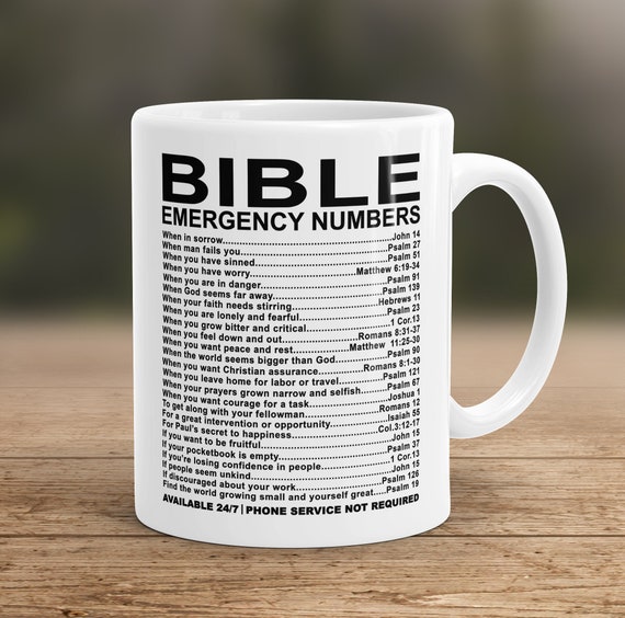 Emergency Bible Numbers Coffee Mug, Bible Mug, Bible Gift