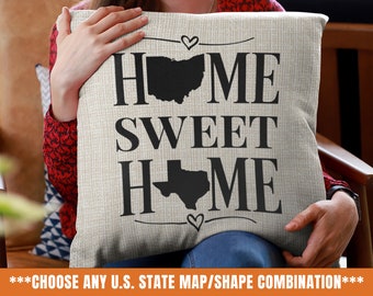 Home Sweet Home Moving Away Throw Pillow, Moving Gift, New Home Gift, Personalizable Item, Any U.S. State Map, Faux Suede Pillow With Insert