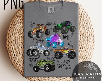 Monster Truck Tricks PNG, Summer Play Shirt PNG - Digital Download, Pattern for sublimation, Repeating Design, Monster Truck Shirt