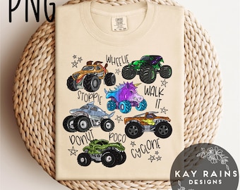 Monster Truck Tricks PNG, Summer Play Shirt PNG - Digital Download, Pattern for sublimation, Repeating Design, Monster Truck Shirt