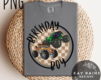 Monster Truck Birthday Boy PNG, Summer Play Shirt PNG - Digital Download, Pattern for sublimation, Repeating Design, Monster Truck Shirt