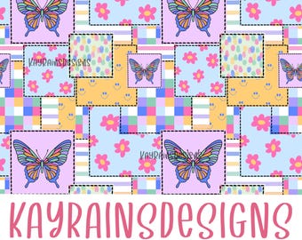 Colorful Butterfly Patchwork Seamless File - Digital Download, Seamless pattern for sublimation, Repeating Design, Floral Seamless File