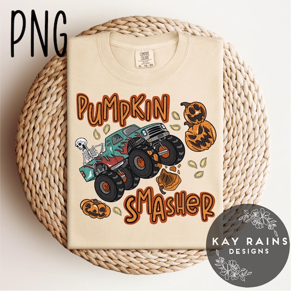 Halloween Monster Truck PNG, Spooky Shirt PNG - Digital Download, Pattern for sublimation, Halloween Shirt PNGs, Pumpkin Smasher PNG