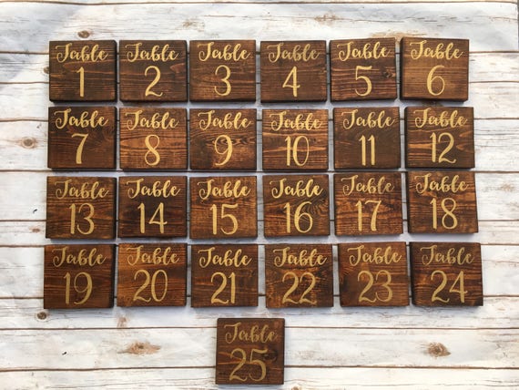 Gold Wooden Table Numbers Wedding Reception Ideas Rustic Etsy